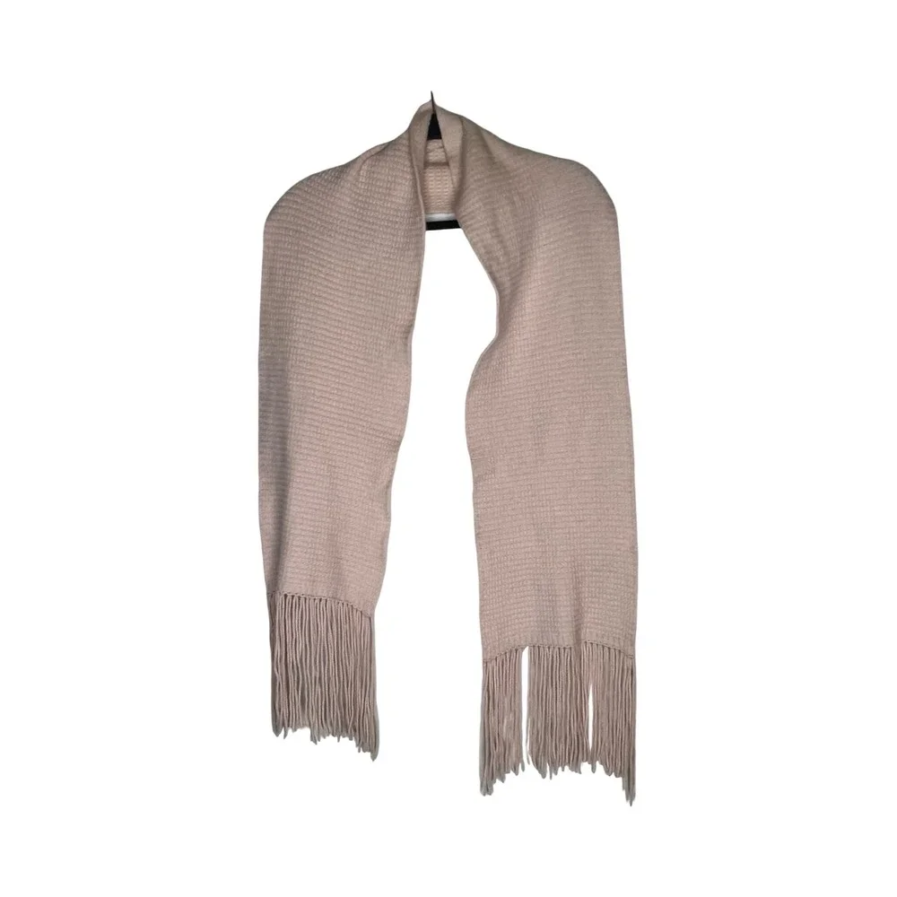 Castlerig 100%‎ Cashmere Scarf Pale Pink Waffle Knit Fringe Trim Luxury